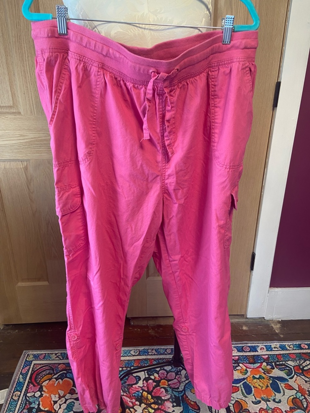 Woman Within Hot Pink Drawstring Casual Pants/Painters Pants